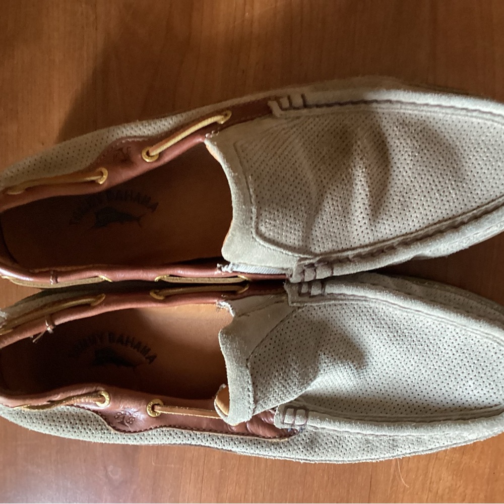 Tommy Bahama Men Light Brown Nubuck Leather Boat Shoes Loafers Size 11.5M